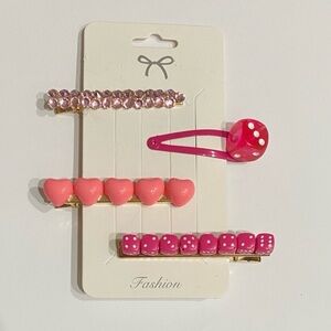 Y2K Pink Dice & Heart Hair Clip Set – 4pc